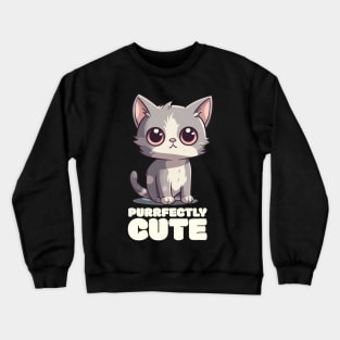 Purrfectly Cute" T-Shirt - Adorable Cartoon Kitten Design Crewneck Sweatshirt